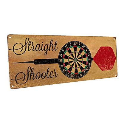Straight Shooter Bulls Eye Metal Sign, Darts, Game Room, Mancave, Den