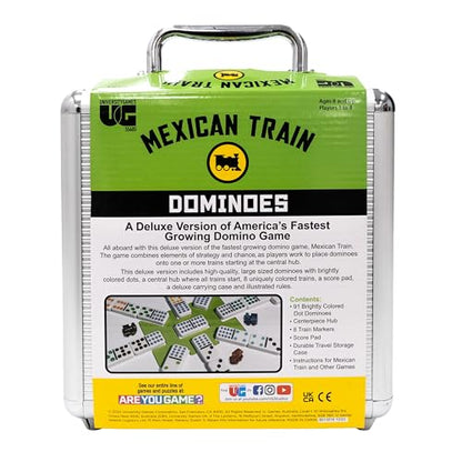 Front Porch Classics, Mexican Train Domino Set On-The-Go Aluminum Carrying Case, 2 to 8 Players Ages 8 to 99