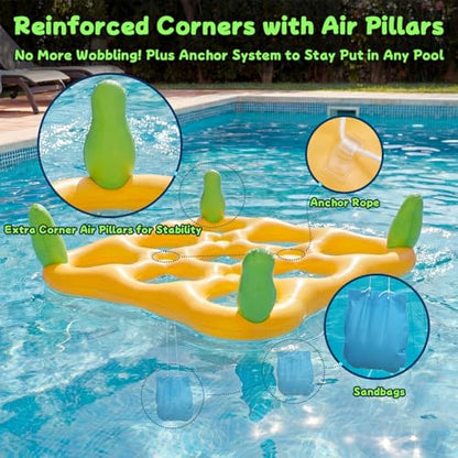 2 in 1 Pool Toys Games Set Inflatable Pool Float with 10 Balls & 8 Rings Tic-Tac-Toe Pool Games, Fun Summer Party Beach Outdoor Yard Game - color: Yellow
