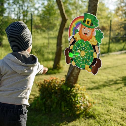 Cinrobiye St.Patrick's Day Game Irish Party Dart Board Game Set with 6 Sticky Balls and 6 Darts for Family Leprechaun Spring Birthday Party Supplies Garden Yard Lawn Indoor Outdoor Gatherings