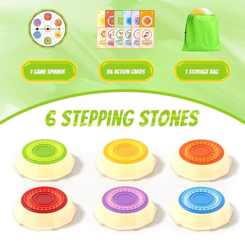 Light Up Stepping Stones for Toddlers 3-5 - 6 PCS Non-Slip Musical Stackable Step Stones, Toddler Obstacle Course Sensory Toys, Indoor Outdoor Jumping Play 1-3 Years Old Boys Girls Birthday Gifts - style: 6 LED Pads
