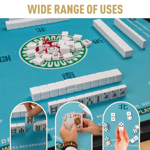 Mahjong Mat 32.4” x 32.4”, 3mm Thick Non-Slip Rubber Back Mahjong Table Mat, Noise Reduction Waterproof Mahjong Game Mat for Table, Mahjong Tile Mat for Cards, Dominoes & Board Games - color: Teal
