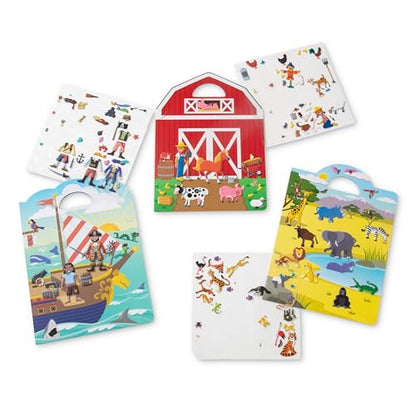 Melissa & Doug Puffy Sticker Activity Books Set of 3 – Safari, Pirate &On The Farm, with Reusable Stickers and Fold-Out Scenes, Mess Free Play Set & Travel Toys for Kids Ages 4+ - style: Pirate, Safari & Farm