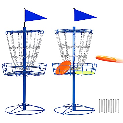 Yaheetech Portable Disc Golf Target Set of 2 for Indoor & Outdoor, Metal Frisbee Golf Basket 12-Chain Flying Disc Golf Target, Sturdy and Robust, Blue