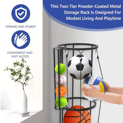 Garage Ball Storage Rack Wall Mount, Vertical Sports Ball Organizer with Small Ball Holder Basketball Soccer Volleyball Football Holder, Space Saving Metal Ball Rack for Garage, Gym, Playroom