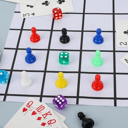 28pcs Multicolor Board Game Pieces, Game Pawns Include 24 Chess Pieces and 4 Dices Game Pieces for Board Games Plastic Chess Checkers Game Components Table Marking