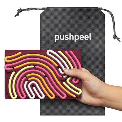 Pushpeel Sensory Activity Board: Silicone Fidget Toy for Calming, Stress, Anxiety, ADHD & Autism | Silent, No Mess | Kids 3+ & Adults | Includes Portable Travel Bag & 11 Strings - color: Berry
