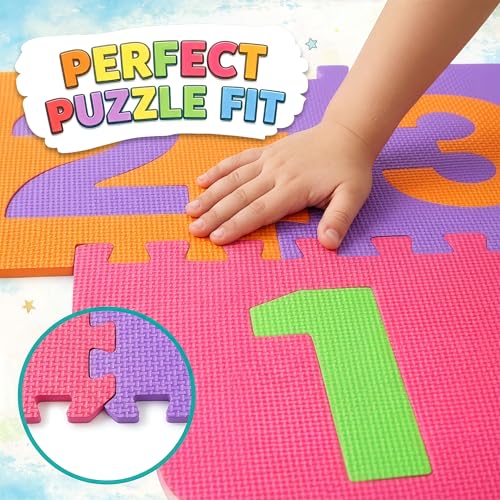 Hopscotch Playmat Foam Interlocking Puzzle Floor Mat - 10 Large Number Tiles (12" by 12" Square Blocks)