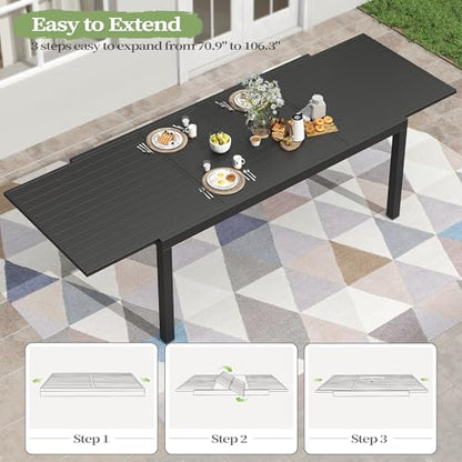 PIZZELLO 11 Pieces Patio Dining Set, 106" Extendable Aluminum Patio Dining Table w/ 10Pcs Textilene Swivel Patio Chairs, All-Weather Outdoor Table and Chairs Sets for Backyard, Garden and Deck - size: 106"Table + 10 Swivel Chairs