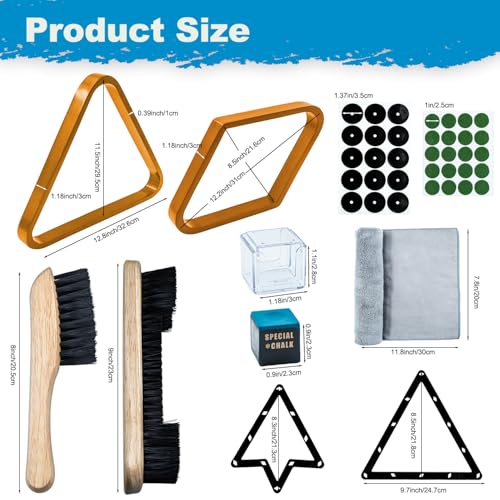 56Pcs Pool Ball Rack with Pool Table Brush Kit, Billiards Triangle for 2-1/4" Ball, 8/9 Ball Triangle Diamond Magic Rack with Pool Chalk Pool Table Accessories - color: Gold