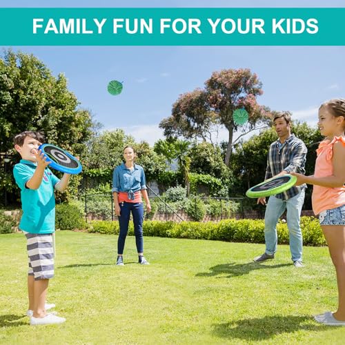 WIn SPORTS Trampoline Paddles Disc,Indoor Outdoor Game for 4 Players,Camping Game for Kids, Adults,Couples, Friends,Family, Includes 4 Rackets, 3 Rubber Koosh Balls,1 Storage Bag