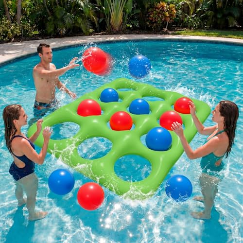 Upgraded Pool Toys 12-Square Pool Tic Tac Toe Game Set With 12 Inflatable Balls, Pool Games for kids/Adults/Teens, Inflatable Pool Games, Suitable Pool Beach Party Birthday Favors & Family, Green - color: Green