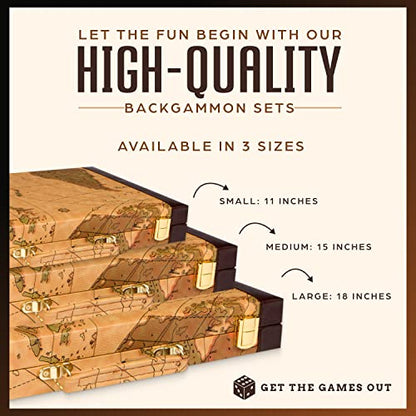 Get The Games Out Top Backgammon Set - Travel Backgammon Sets for Adults - Small Travel Size Classic Backgammon Board Game Case - Includes Strategy Guide & Full 15 Pieces (Map Edition, Small) - color: Map, size: Small