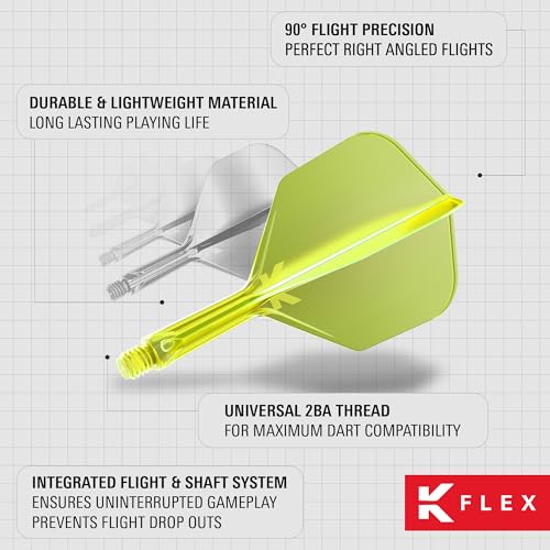 Target Darts K Flex Integrated Dart Flight and Shaft, No.6 | 3-Pack K-Flex - No. 6, Kflex Precision-Molded 2-in-1 Dart Flights and Dart Shaft | Professional Dart Accessories - color: Yellow, size: Intermediate (26mm)
