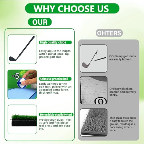 Portable Golf Chipping Game Set- 70"x70" Sticky Golf Mat Game with Adjustable Golf Club/Hitting Mat/25 Balls, Gifts for Adults, Kids, Golfers to Practice in Outdoor, Indoor or at Family Parties