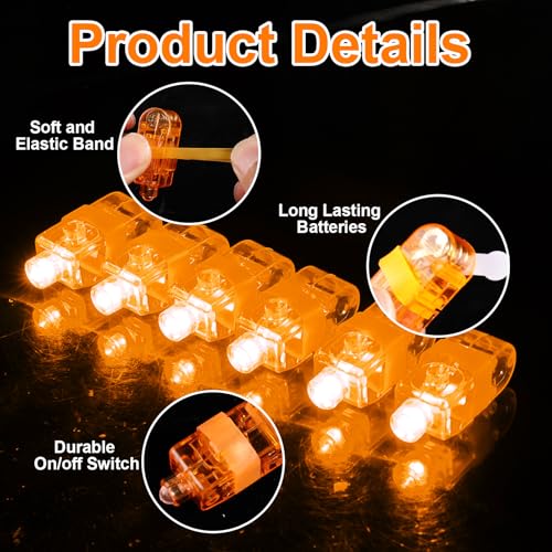 100pcs Finger Lights, Glow in the Dark Orange Flashlights Party Supplies, Halloween Party Favors for Kids, Goodie Bag Stuffers Classroom Prizes Carnival Birthday Concert Accessories - style: Orange-100