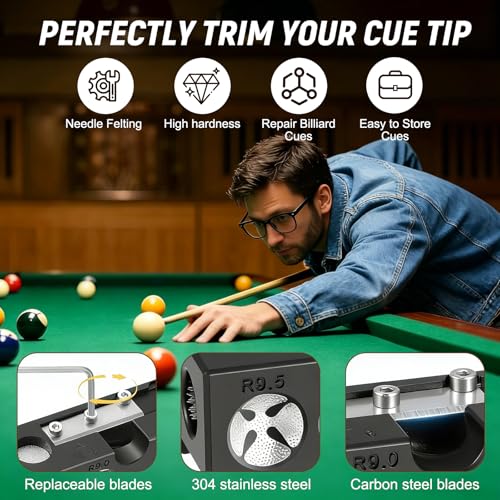 11-in-1 Pool Cue Tip Repair Kit, Pool Cue Tip Shaper Tool with Cutter, Pool Cue Tip Replacement Tool Set for Shaping, Trimming, Pricking & Cleaning Cue Tips, Billiards Accessories