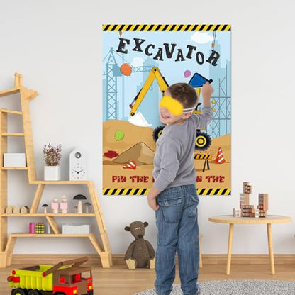 WERNNSAI Pin The Bucket on The Excavator Party Games - Construction Party Supplies Truck Birthday Construction Party Games with 24 Pcs Stickers for Birthday Activities - style: Construction 002