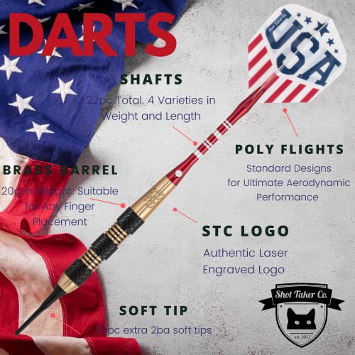 Soft Tip Darts Set - Professional Darts for Electronic Dartboard - Includes Brass Barrels + Plastic & Aluminum Shafts + Rubber O'Rings + Flights + 50PC 2BA Tips + Wrench - style: 20g-USA B-STC10451