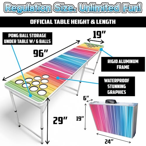 8-Foot Regulation Length Folding Table w/Optional Cup Holes, LED Lights, Custom Graphic (Choose Your Model) - color: Color Spectrum, style: w/ Cup Holes
