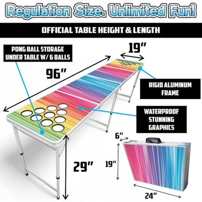 8-Foot Regulation Length Folding Table w/Optional Cup Holes, LED Lights, Custom Graphic (Choose Your Model) - color: Color Spectrum, style: w/ Cup Holes