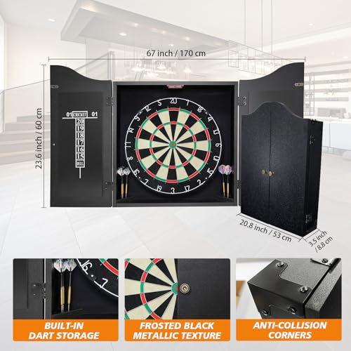 Bristle Dart Board Set, Professional Dart Board 18" with 6pcs 18g Darts Outdoor Dartboard Set, Compressed Sisal Metal Wire Board with Rotating Number Ring