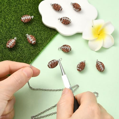 Stiesy Handmade Polymer Clay Rhinestone Rugby Charms 10Pcs, Sport Ball Charms Football Pendants for Jewelry Making, Unique Craft Supplies - color: Rugby-10pcs