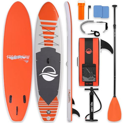 SereneLife 10’6” Inflatable Stand Up Paddle Board with Premium SUP Accessories - 32” Wide Stable Design with Non-Slip EVA Deck Pad, for Youth and Adults, 350 lbs. Capacity - color: Orange