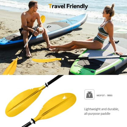 Karltion Kayak Paddle - Adjustable 2 Pieces Aluminum Alloy Shaft with Glass Fiber Blade for Surfing,Oar Fishing Easy Packable Travel - color: Yellow, size: 90.5"-1 paddle