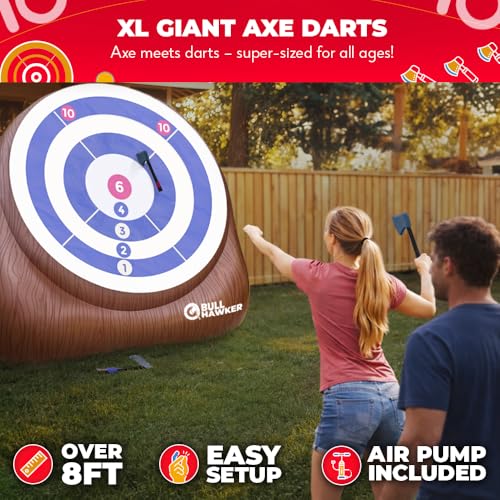 Swooc Games® - Bull Hawker™ | Giant Axe Darts with 15+ Games | Axe Throwing Game for Backyard with Air Pump | Large Outdoor Games for Adults and Family | Party Carnival Game | Throwing Yard Fun - size: XL - 8ft