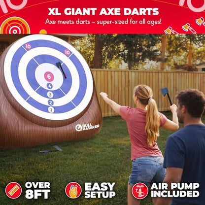 Swooc Games® - Bull Hawker™ | Giant Axe Darts with 15+ Games | Axe Throwing Game for Backyard with Air Pump | Large Outdoor Games for Adults and Family | Party Carnival Game | Throwing Yard Fun - size: XL - 8ft