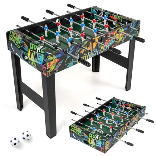 Goplus Foosball Table, 2-in-1 Soccer Table with Detachable Legs for Tabletop, Freestanding Arcade Game Table with 2 Balls, 2 Score Records for Adults, Indoor Home Office Bar Game Room