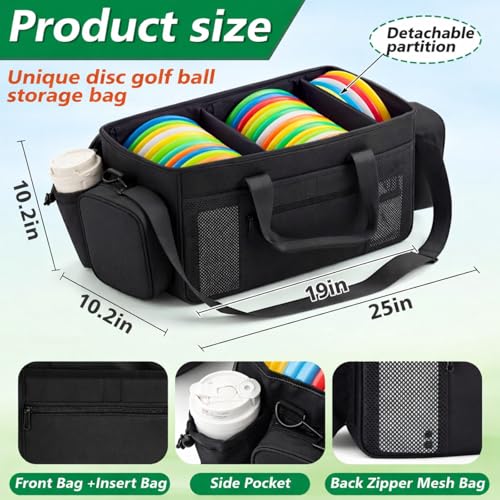Disc Golf Storage Bag Large Capacity, Each Bag Holds 80 Discs, with Lid and Dividers, Disc Golf Organizer for Professionals, with Handle and Multi Side Pockets - style: 25x10.2x10.2inch