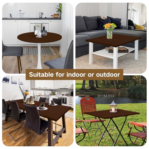 Square Fitted Table Cover Elastic Tablecloth Stretch Spandex Table Top Cover Table Topper Cap for Dining Kitchen Home Party Brown 34X34 Inch - color: Brown, size: 34" x 34" (Square)