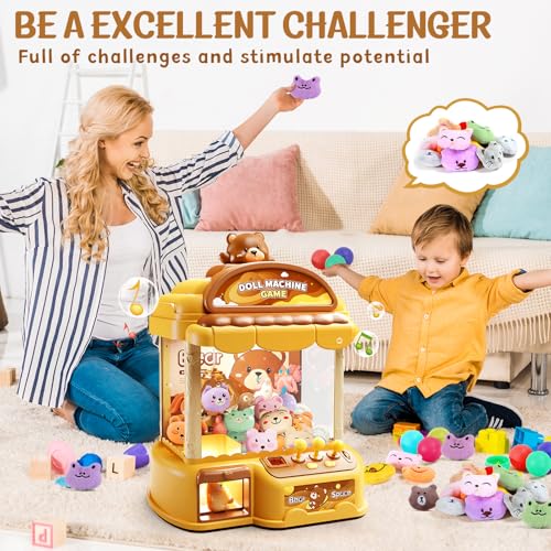 Large Claw Machine for Kids, Musical Electronic Arcade Game Console with Adjustable Sound, Christmas and Birthday Gift for Kids, Includes 30 Toys & 24 Game Coins & 20 Surprise Eggs - color: Khaki
