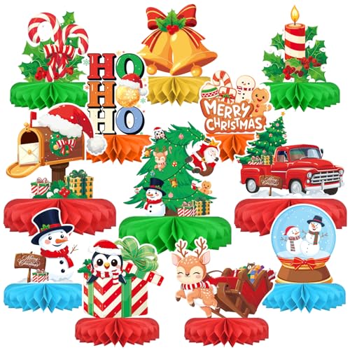 Christmas Party Decorations: Festive Christmas Honeycomb Centerpieces, Santa & Snowman Table Toppers - for Classroom, Winter Birthdays & Holiday Party Supplies - style: Christmas tree