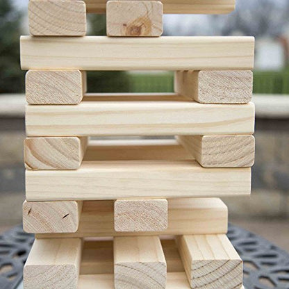 HEY! PLAY! Tower Stacking Board Games with 54 Giant Wooden Blocks - Nontraditional Yard Games for Kids and Adults with Carry Case - Ages 6 and Older - color: Brown