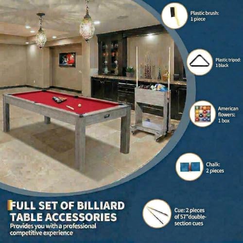 7 FT Pool Table, Complete Set - color: Red