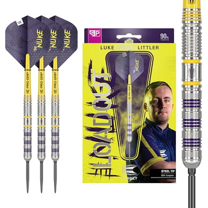 Target Darts Luke Littler Loadout Steel Tip Swiss Point Darts, 90% Tungsten Dart, 22G/23G/24G | Steel Tip Dart Set, Player Edition Swiss Points Dart Sets with Tool, Pro Grip Shafts & No.2 Flights - size: 24G