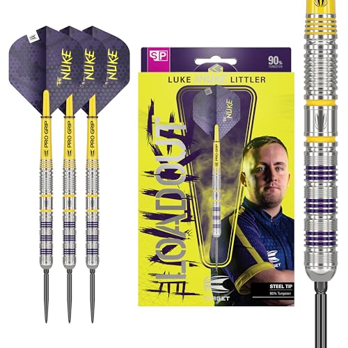 Target Darts Luke Littler Loadout Steel Tip Swiss Point Darts, 90% Tungsten Dart, 22G/23G/24G | Steel Tip Dart Set, Player Edition Swiss Points Dart Sets with Tool, Pro Grip Shafts & No.2 Flights - size: 23G