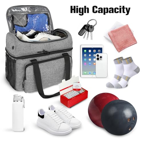 LARIPOP 2 Ball Bowling Bag Double Bowling Ball Carrier with Padded Holder, Shoe Compartment for Men Women Bowling League & Tournament - color: Grey