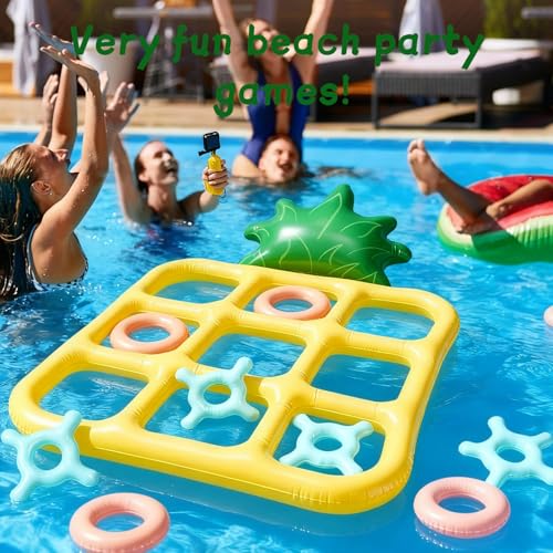 Soulchen Inflatable Tic Tac Toe and Toss Game Outdoor Inflatable Pool Game 22 Inch Pineapple Tic Tac Toe Set Fun Swimming Pool and Backyard Activity for Adults Family Play Carnival Party