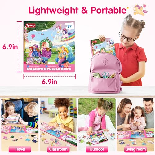SYNARRY Unicorn Mermaid Princess Magnetic Puzzles for Toddlers 3-5 Girls, 20 Pieces Travel Puzzles for Kids Ages 4-6, Car Airplane Road Trip Activities Toys for 3 4 5 6 Year Old Girls Birthday Gifts - style: Princess Mermaid Unicorn