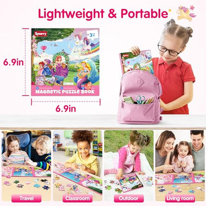 SYNARRY Unicorn Mermaid Princess Magnetic Puzzles for Toddlers 3-5 Girls, 20 Pieces Travel Puzzles for Kids Ages 4-6, Car Airplane Road Trip Activities Toys for 3 4 5 6 Year Old Girls Birthday Gifts - style: Princess Mermaid Unicorn