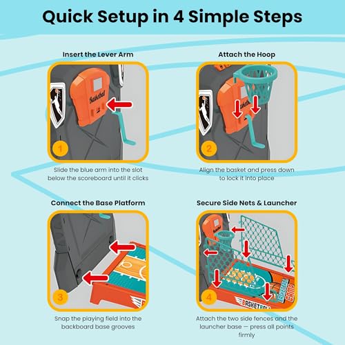 Tabletop Basketball Game – Compact Mini Desktop Arcade, Moving Target Indoor Desk Game with Electronic Scoring, Lights & Sound, Skill-Building Game for Kids Ages 3+