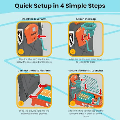Tabletop Basketball Game – Compact Mini Desktop Arcade, Moving Target Indoor Desk Game with Electronic Scoring, Lights & Sound, Skill-Building Game for Kids Ages 3+