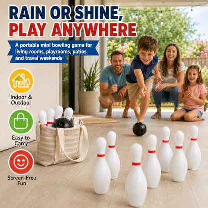 Toddmomy Kids Mini Bowling Set with 10 Pins & 2 Balls, Indoor Outdoor Sports Toy for Toddlers Ages 3-6, Educational Family Games for Boys Girls, Party Favors Birthday Gift (6.3in Tall)