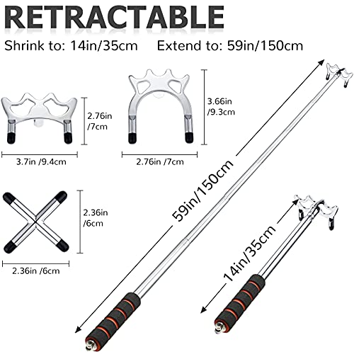 Skylety Retractable Billiards Cue Snooker Pool Bridge Stick with 3 Pieces Removable Bridge Head, Snooker Set Billiards Pool Cue Accessory for Pool Table - color: Silver