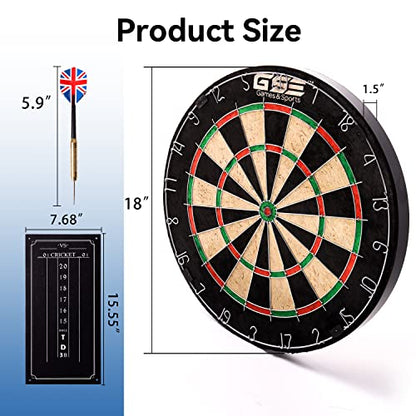 GSE Games & Sports Expert 18" Regulation Size Steel Tip Dartboard Game Set. Excellent Bristle/Sisal, Paper Baseball, Bullseye, Dart Board Game Set (Several Styles Available) - style: Pro Bristle Dartboard with Scoreboard