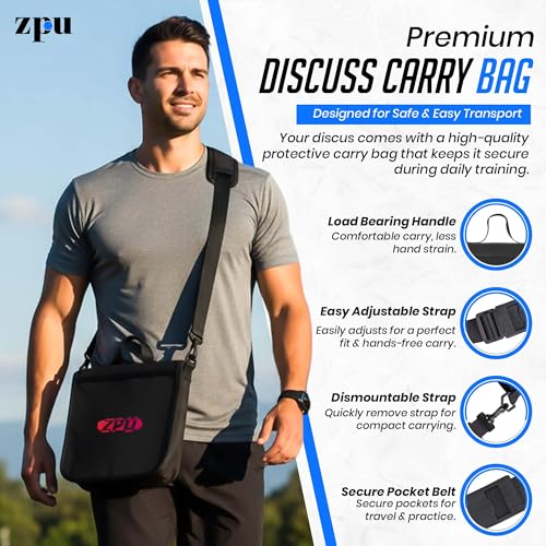 ZPU Discus Carrier with Handy Strap and Adjustable Shoulder Strap, Throwing Discus Carrying Bag for Track and Field, Waterproof, Black